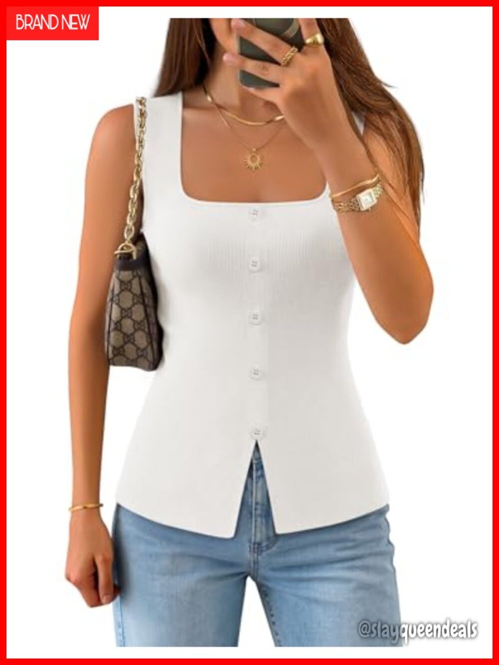 Women's Square Neck Sleeveless Knit Sweater Vest Top - Picture 1 of 6